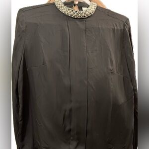 Vintage Beaded Collar Black Blouse